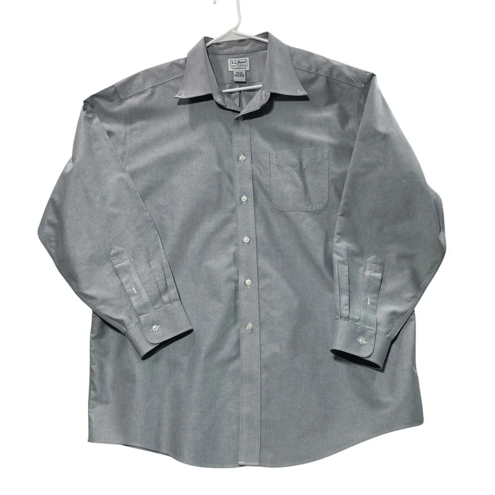 Lot 2 LL Bean Mens Traditional Fit Button‎ Down Shirt  Blue Plaid Gray 17.5 x 34